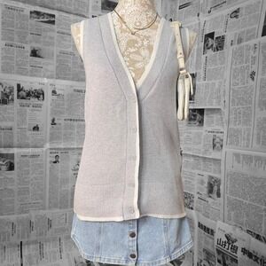 OFFLINE by Aerie Sleeveless Knit Vest XS Gray Button Down Cardigan Layering Top